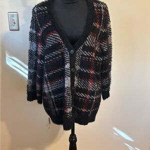 Lane Bryant Black and Red Plaid Cardigan